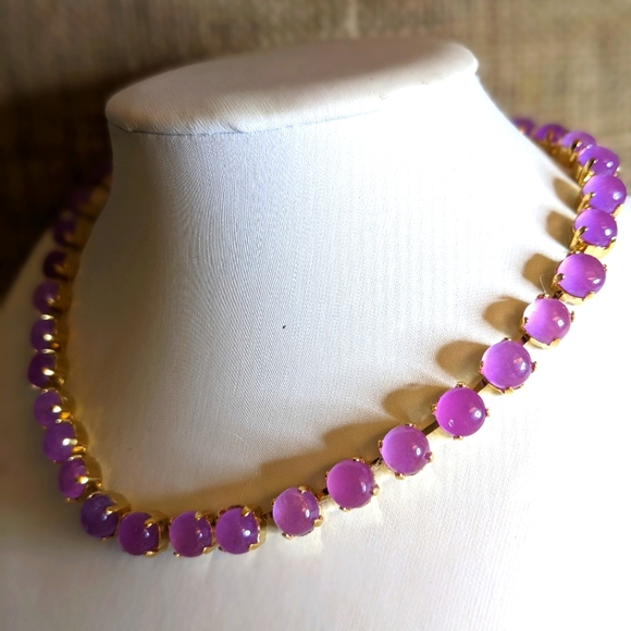 Natural Lavender Purple Jade Necklace in 14K Gold Plated - Picture 3 of 6